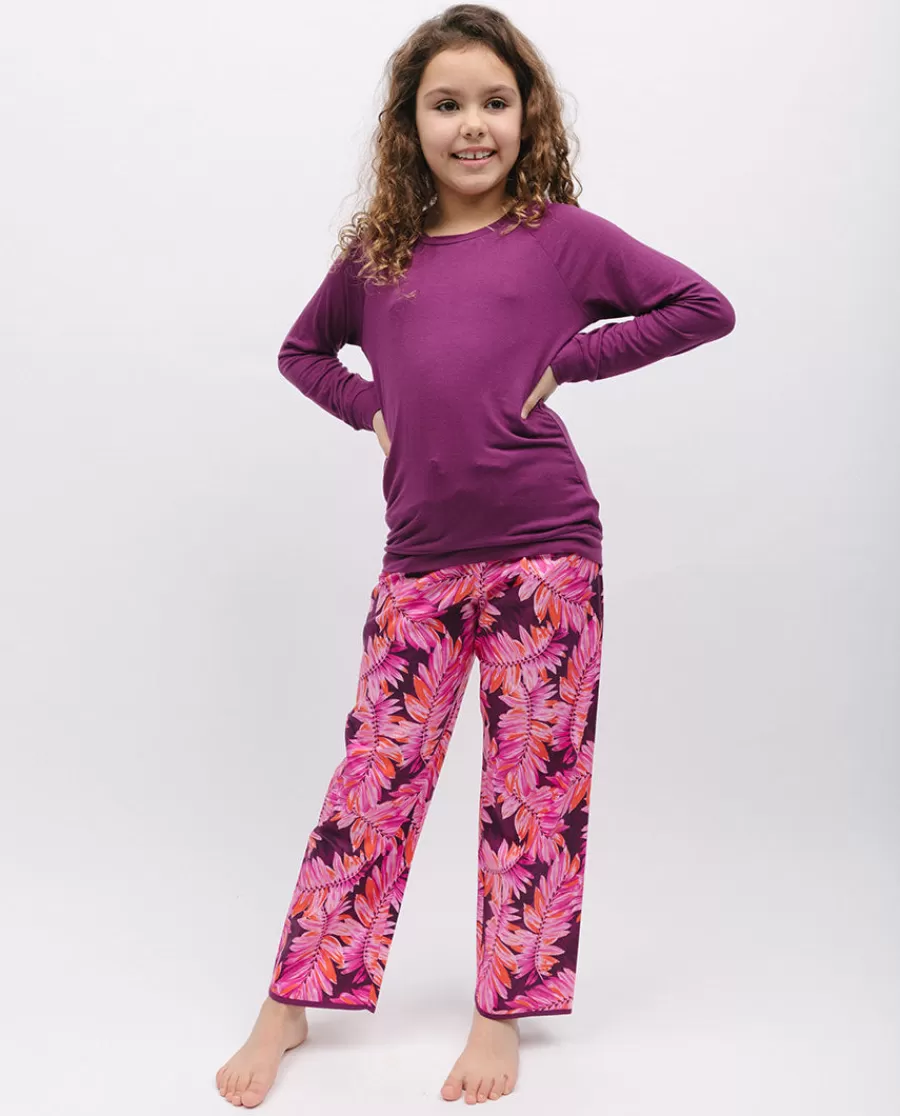 Clearance Carina Girls Slouch Jersey Top And Palm Leaf Print Pyjama Set Kids Girls Pyjamas