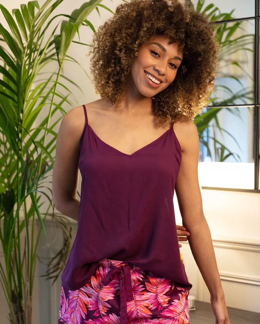 Fashion Carina Modal Cami And Palm Leaf Print Shorty Set Women Shorty Sets