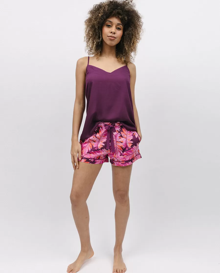 Fashion Carina Modal Cami And Palm Leaf Print Shorty Set Women Shorty Sets
