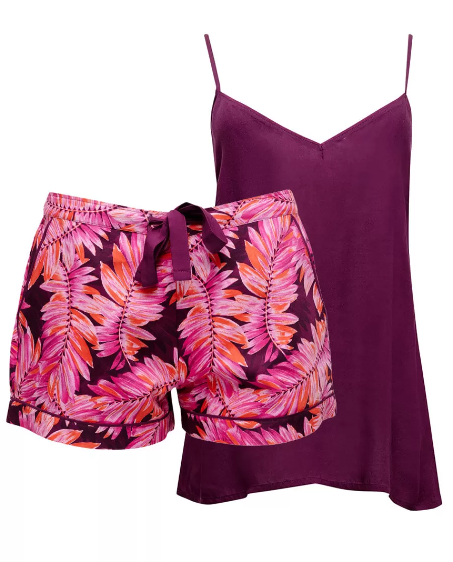 Fashion Carina Modal Cami And Palm Leaf Print Shorty Set Women Shorty Sets