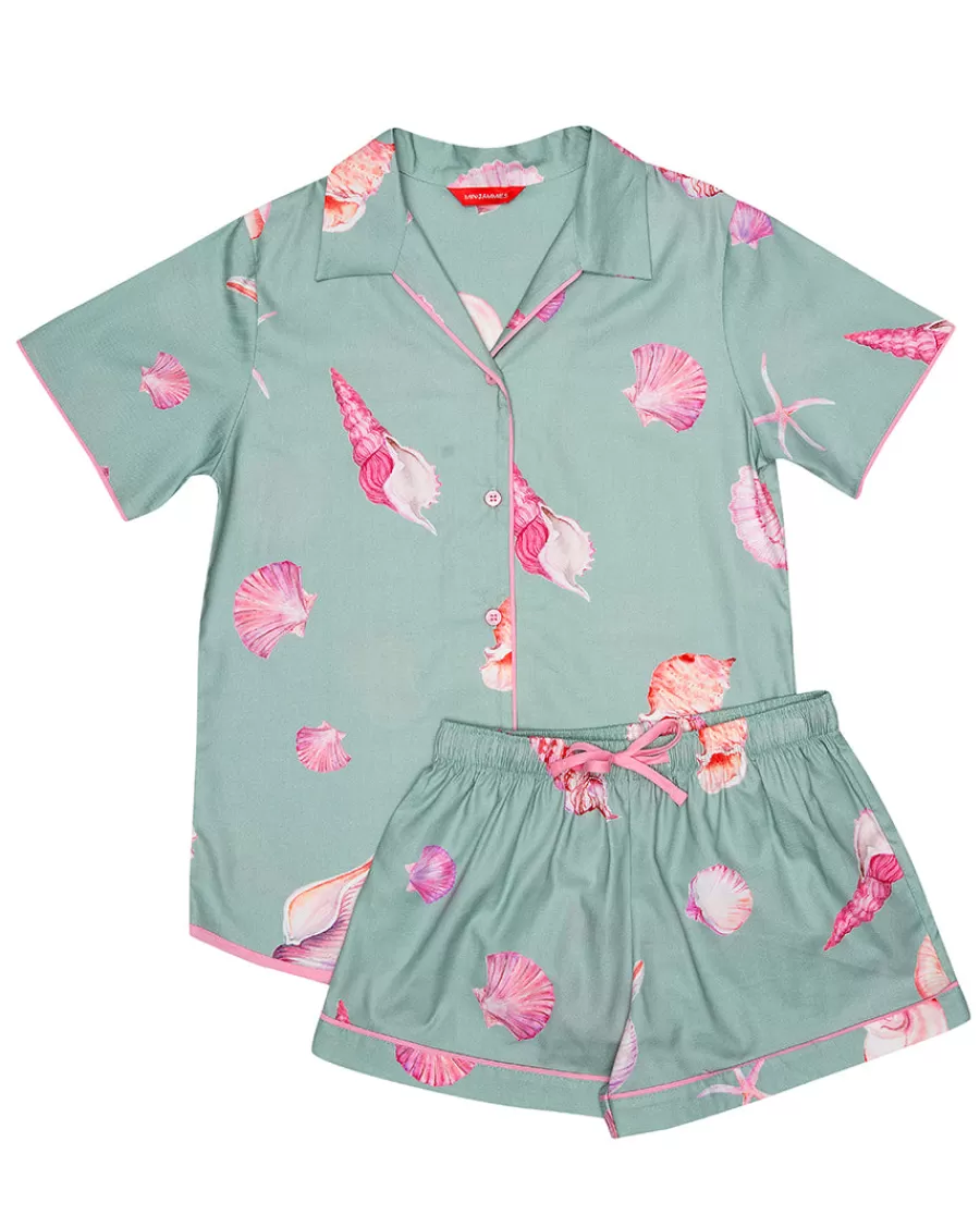 Hot Coral Girls Shell Print Shorty Set Kids Kids Shorty Sets