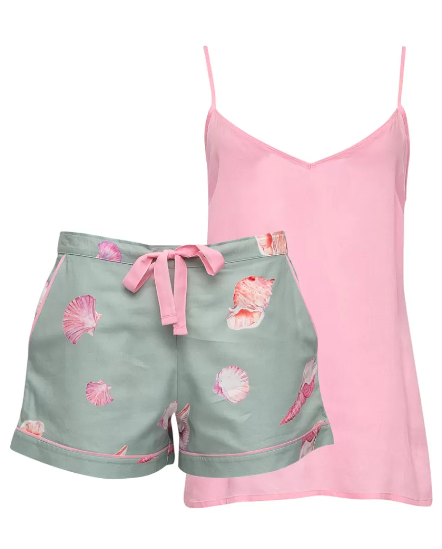New Coral Modal Cami And Shell Print Shorty Set Women Pyjama Sets