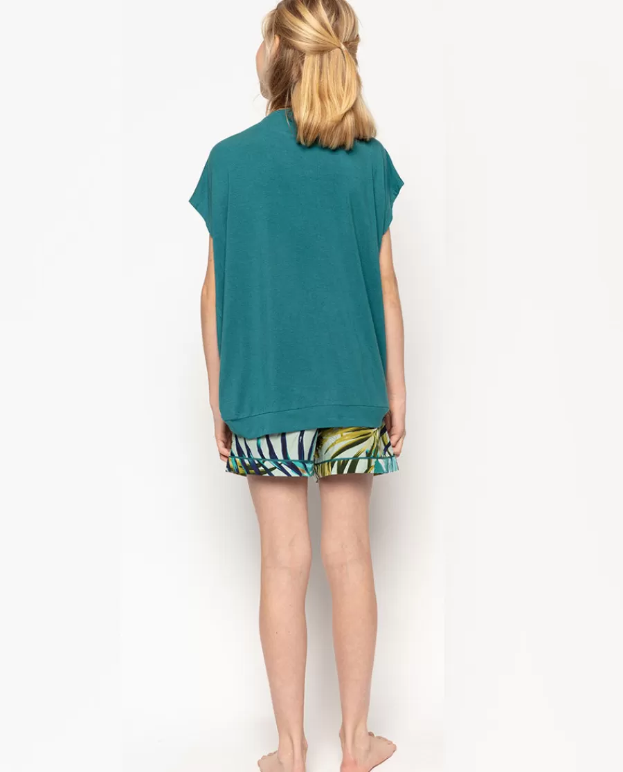 New Eleanor Aqua Green Jersey Top And Palm Leaf Print Shorty Set Kids Kids Shorty Sets