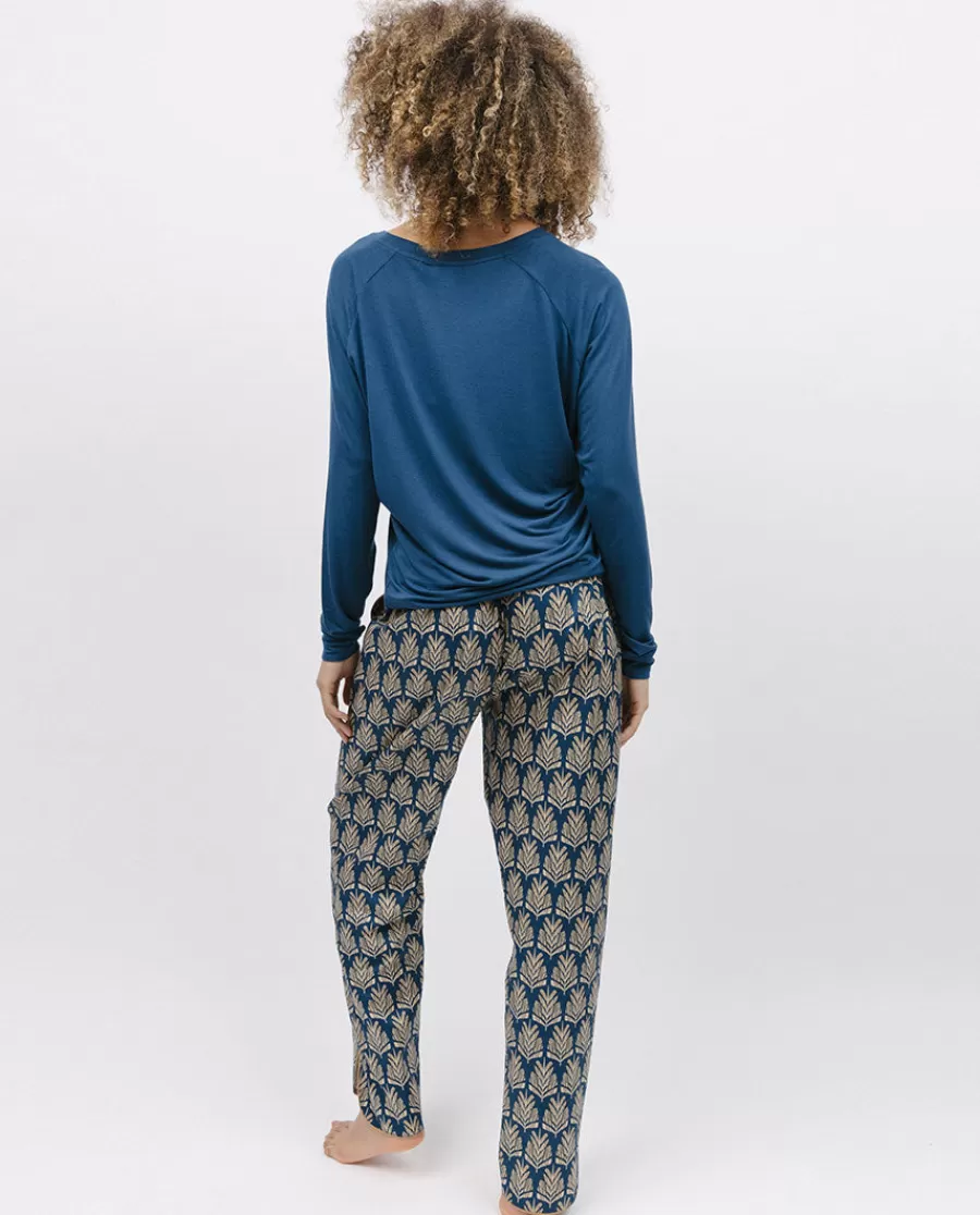 Hot Fawn Slouch Jersey Top And Pinecone Geo Print Pyjama Set Women Pyjama Sets