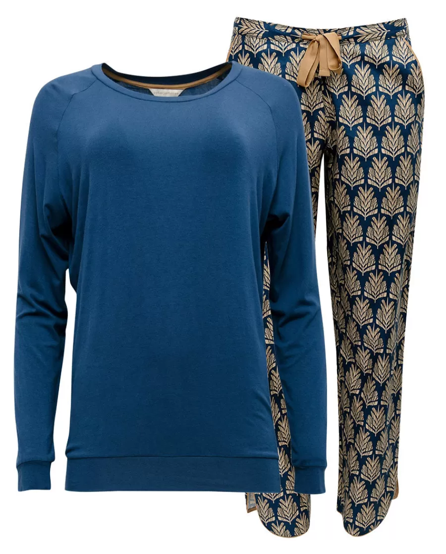 Hot Fawn Slouch Jersey Top And Pinecone Geo Print Pyjama Set Women Pyjama Sets
