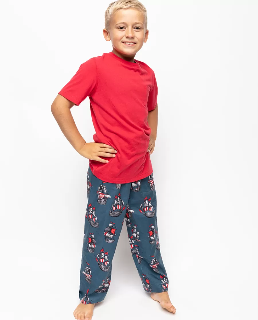 Fashion Jasper Boys Jersey T-Shirt And Pirate Ship Print Pyjama Set Kids Boys Pyjamas