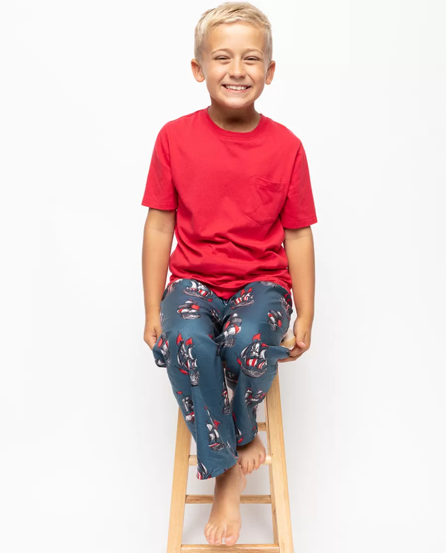 Fashion Jasper Boys Jersey T-Shirt And Pirate Ship Print Pyjama Set Kids Boys Pyjamas