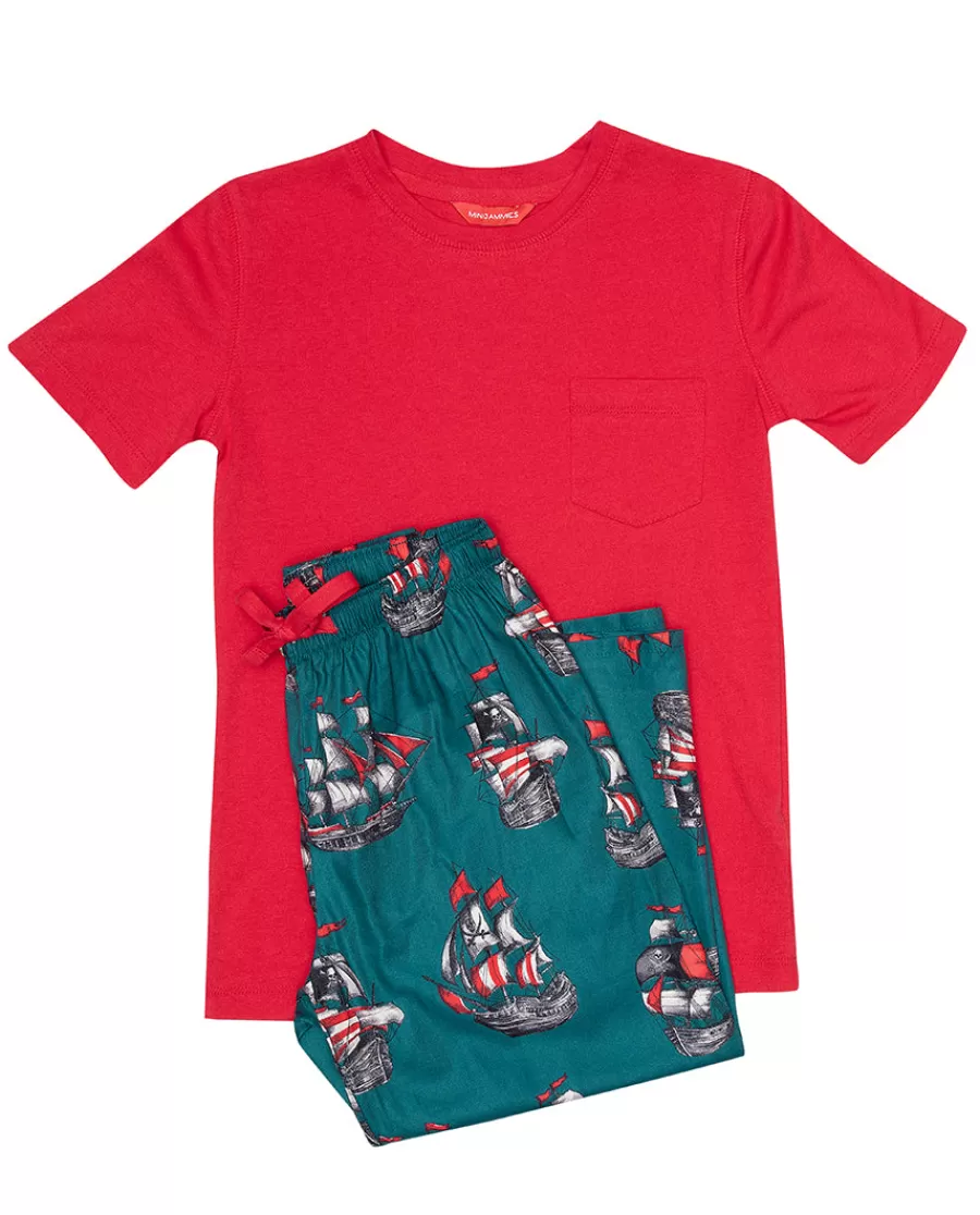 Fashion Jasper Boys Jersey T-Shirt And Pirate Ship Print Pyjama Set Kids Boys Pyjamas