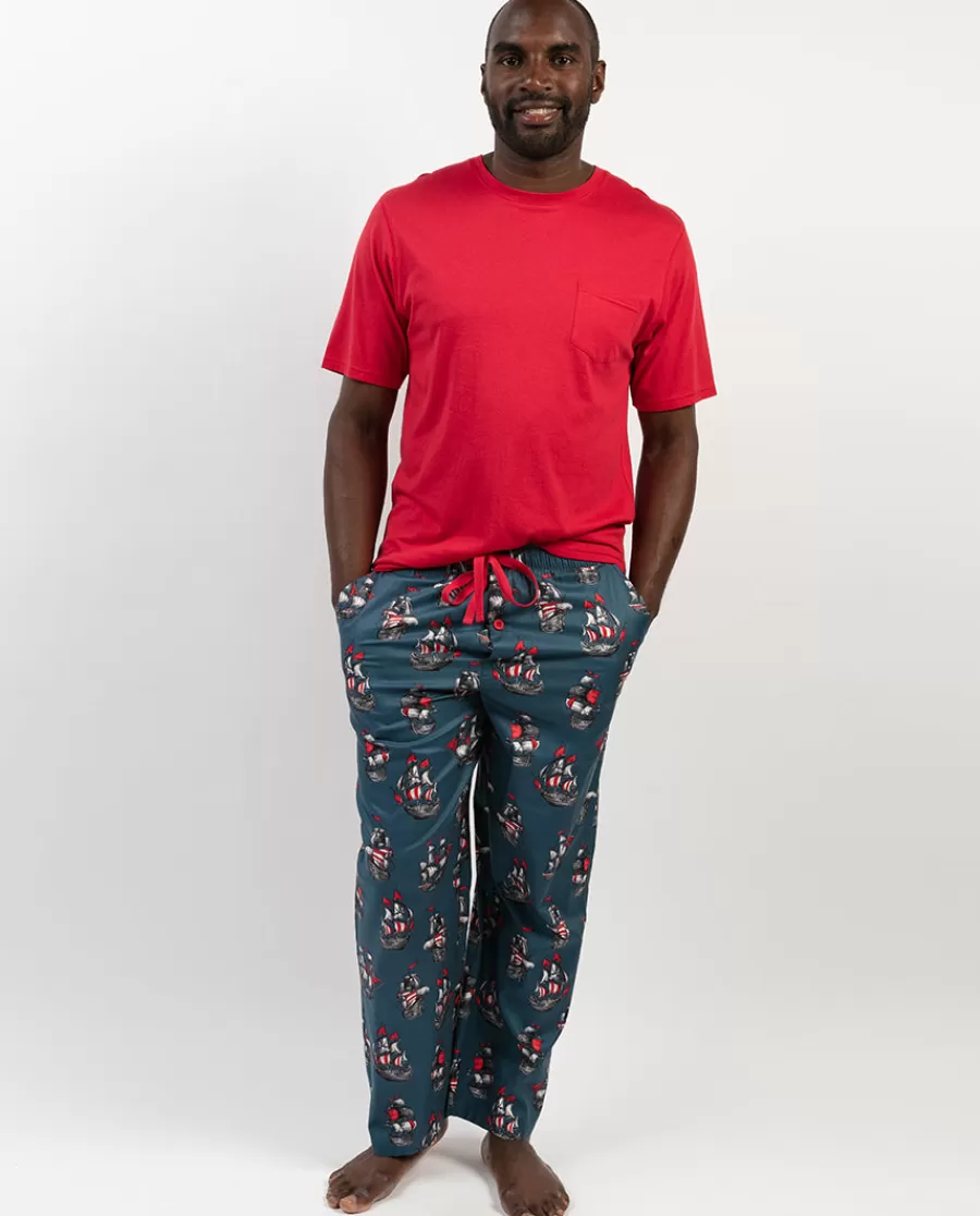 Store Jasper Mens Jersey T-Shirt And Pirate Ship Print Pyjama Set Men Pyjama Sets
