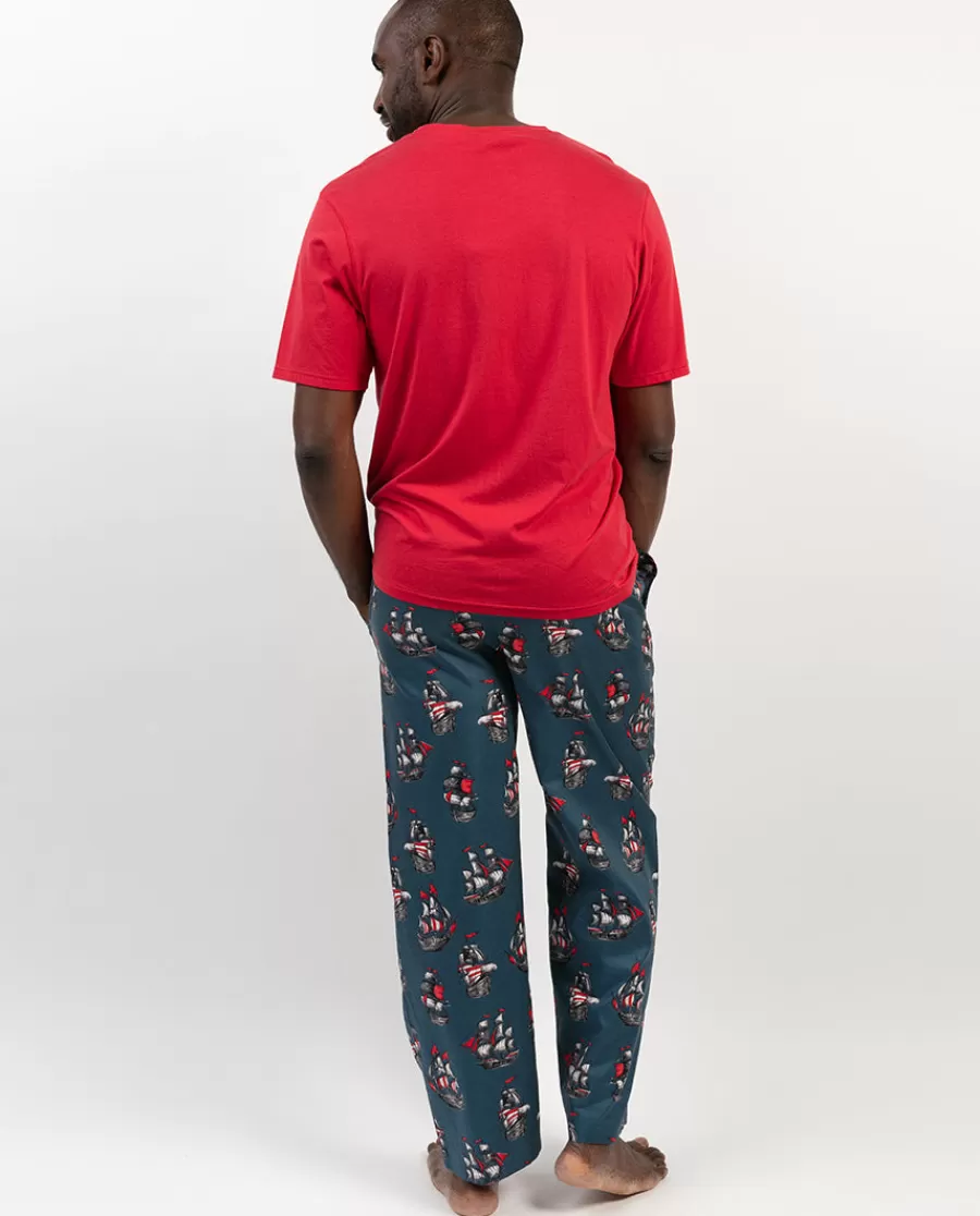 Store Jasper Mens Jersey T-Shirt And Pirate Ship Print Pyjama Set Men Pyjama Sets