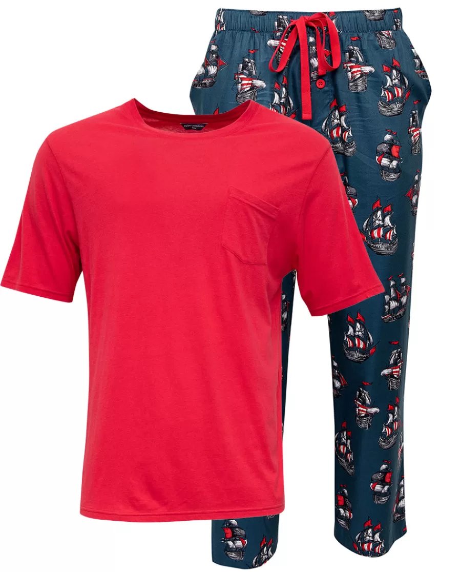 Store Jasper Mens Jersey T-Shirt And Pirate Ship Print Pyjama Set Men Pyjama Sets