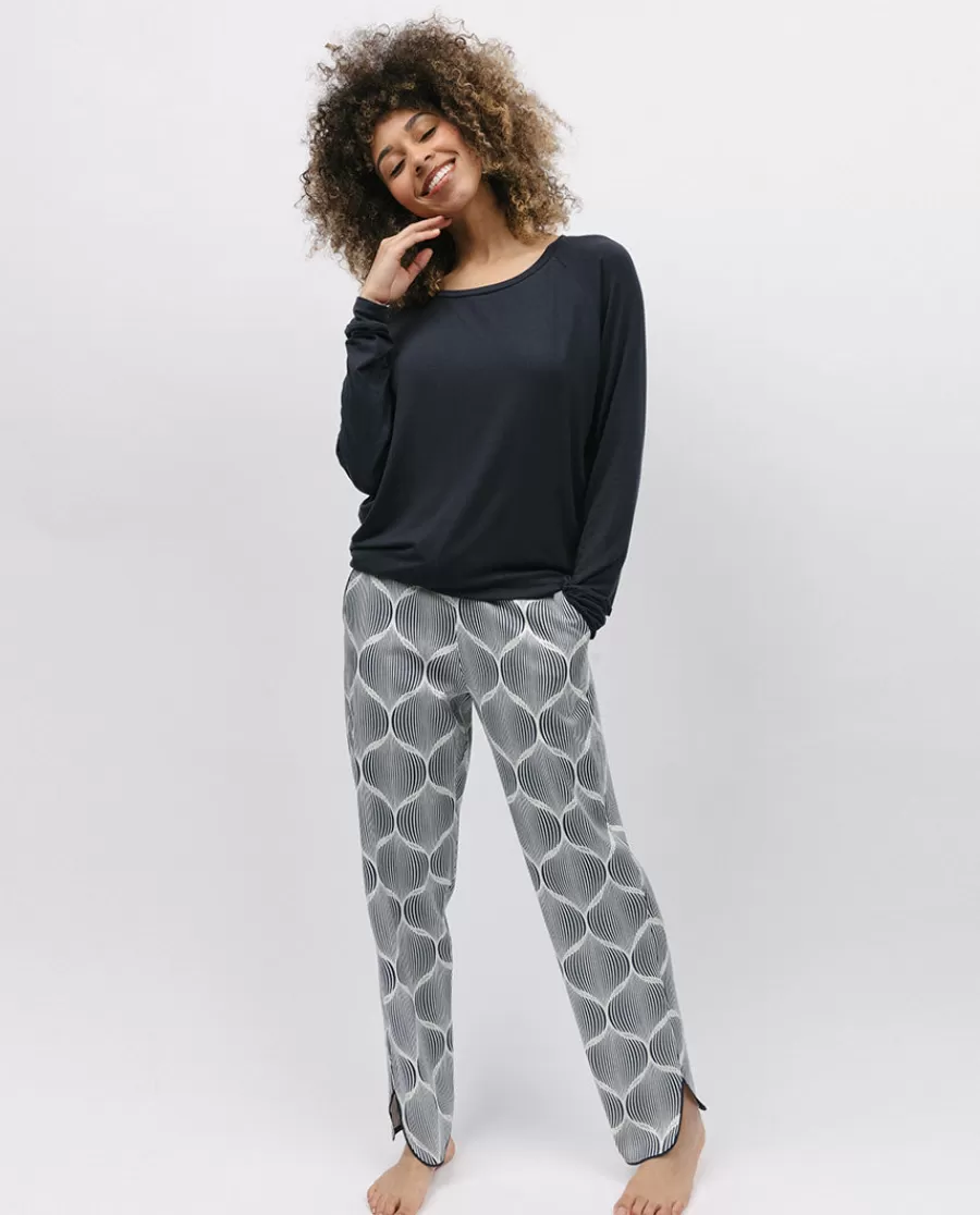 Fashion Nicole Charcoal Slouch Jersey Top And Geo Print Pyjama Set Women Loungewear