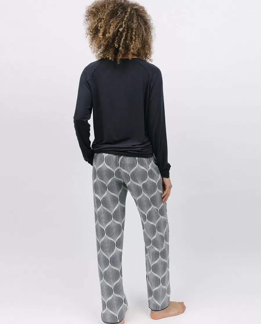 Fashion Nicole Charcoal Slouch Jersey Top And Geo Print Pyjama Set Women Loungewear