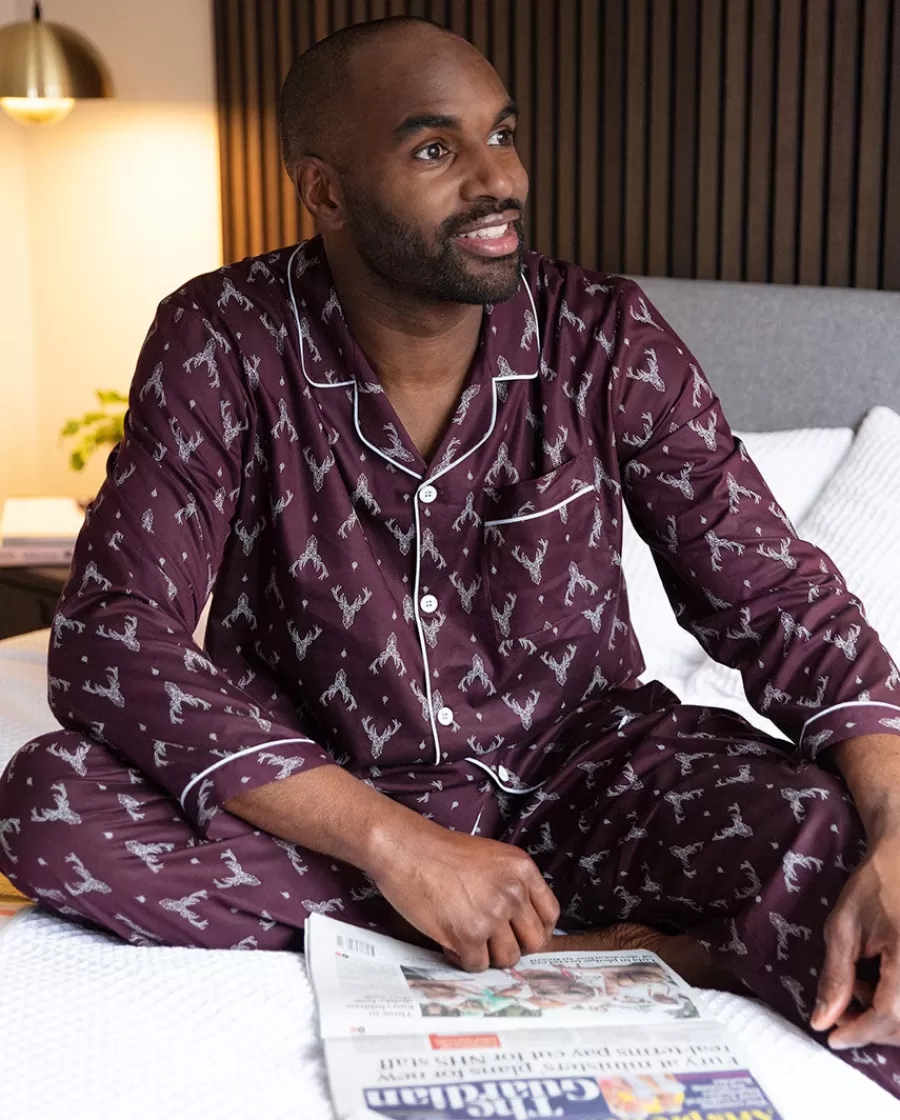 Fashion Spencer Mens Stag Print Pyjama Set Men Pyjama Sets