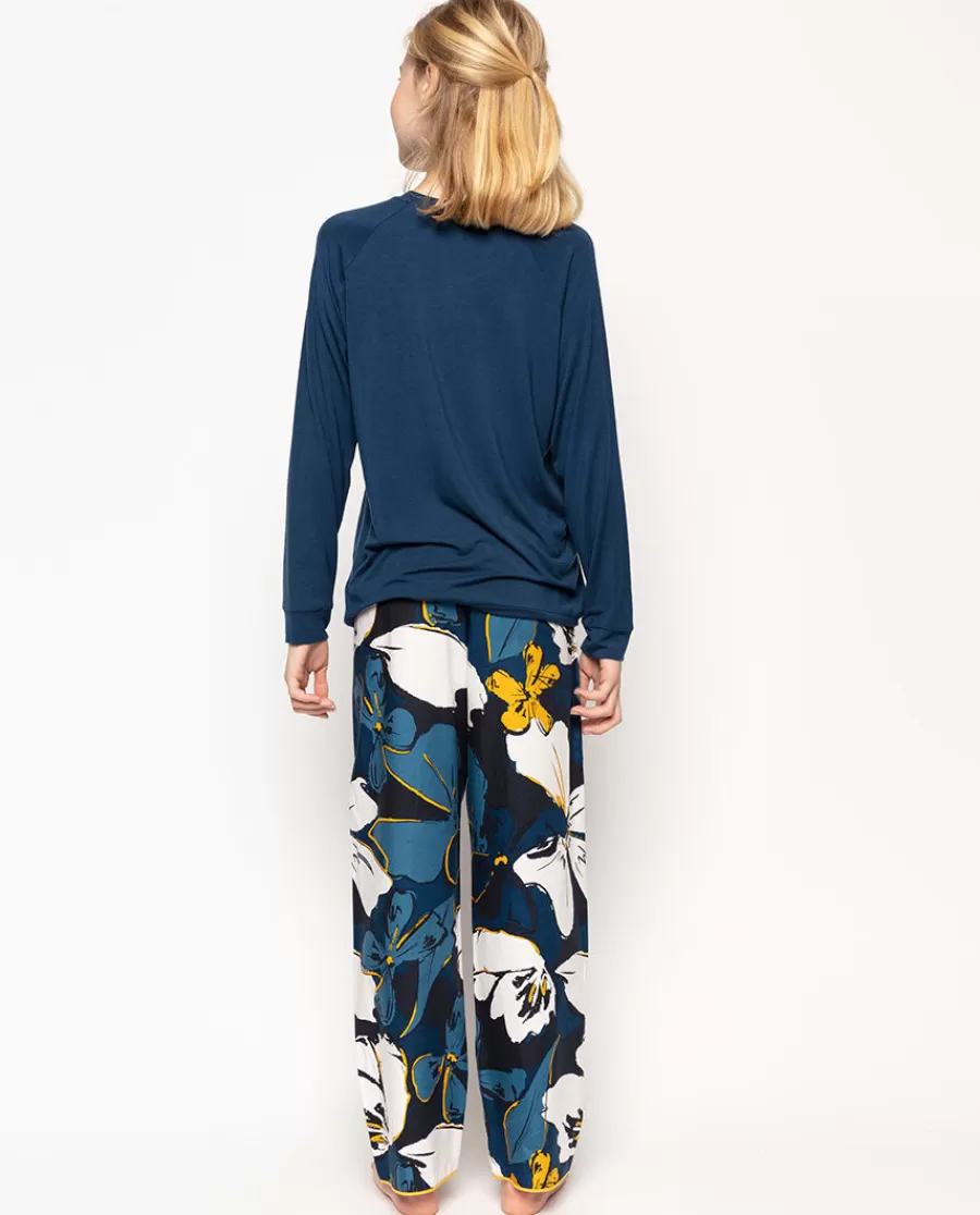 Shop Verity Petrol Blue Jersey Top And Floral Print Pyjama Set Kids Girls Pyjamas